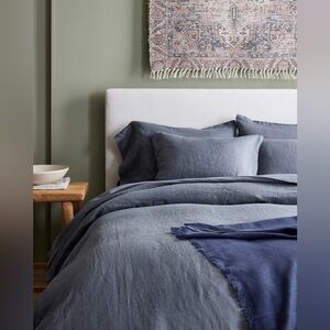 Quince European Linen Duvet Cover Set Nightfall Blue Size King/CalKing